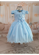 VESTIDO AZUL TULE COM FLORES 3D TAM. 1 ao 3